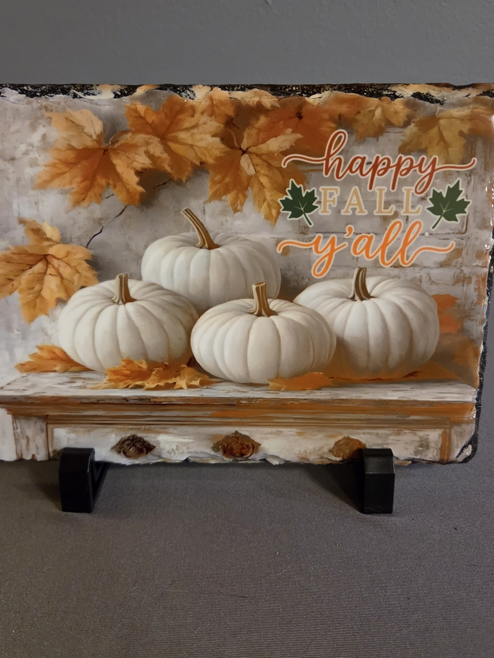 Happy Fall Y'all White Pumpkin Autumn Slate Plaque Farmhouse Decor 8x6